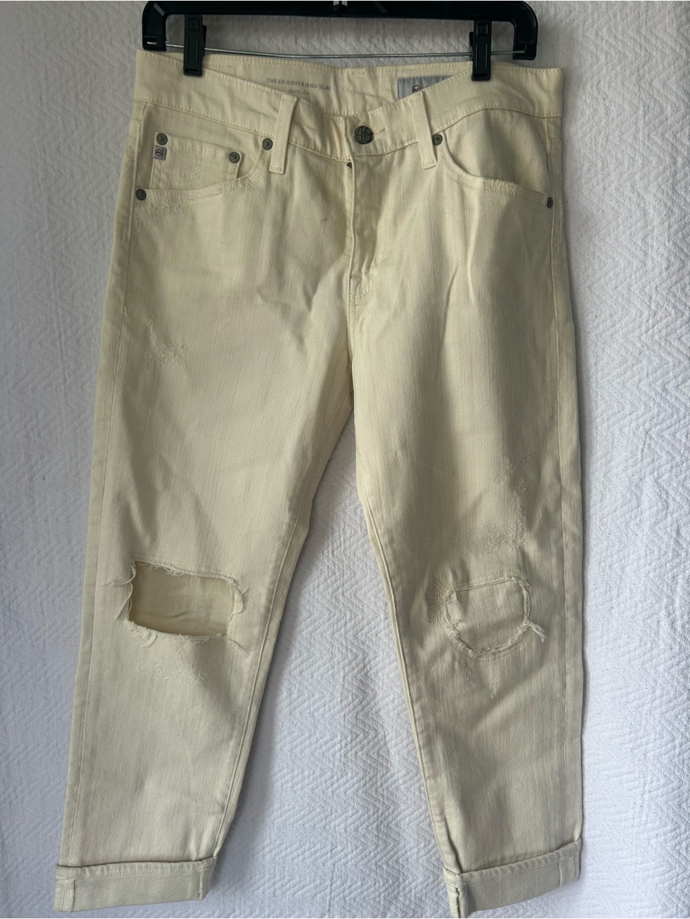 Agolde Adriano Ex Boyfriend Slouchy SlimWomen's Cream Distressed Boyfriend Jean